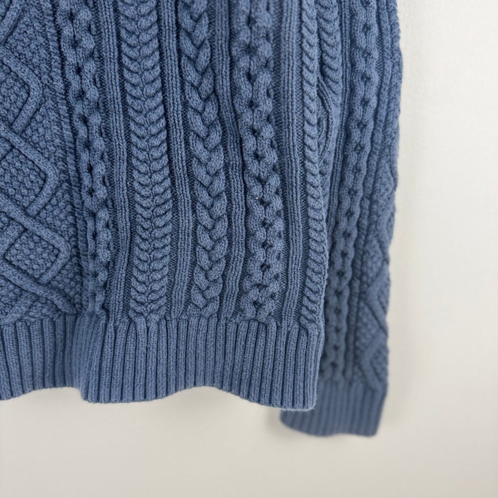 Amazon Essentials Navy Blue Chunky Cable Knit Crew Neck Sweater Size L Fisherman - Picture 11 of 13